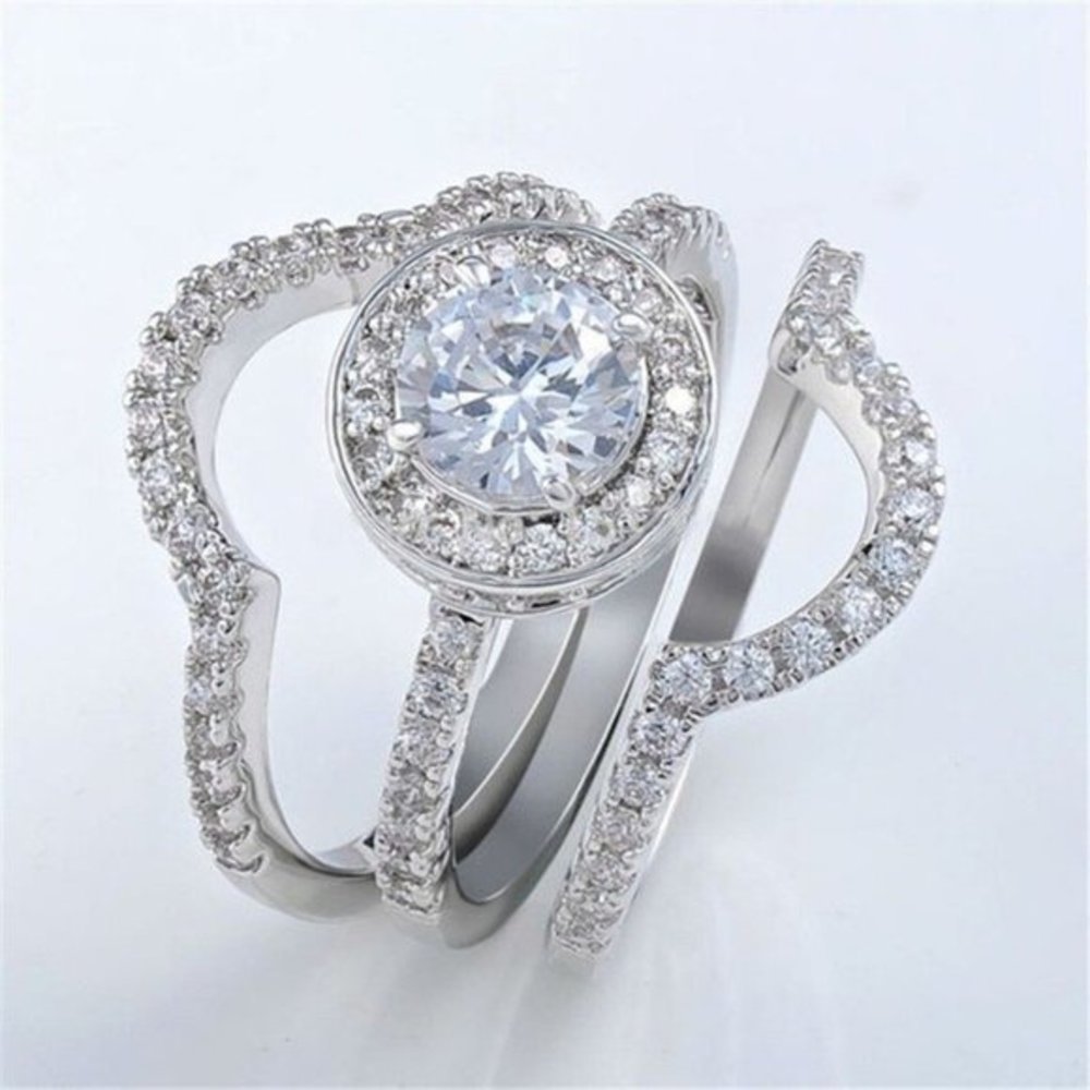 925SILVER CZ ROUND SHINY RING CENTER SET OF 3 PCS